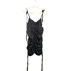 NWT WEEKDAY Slip Dress M(8-10) Sustainable Satin Woven Black Ruched Strap Party
